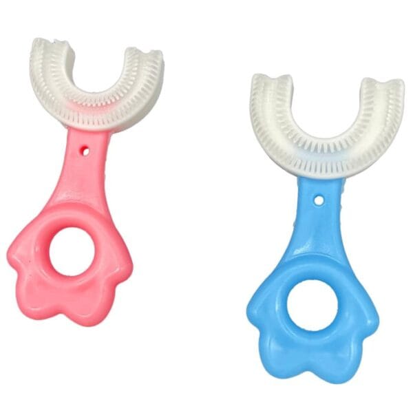 Brosse a Dents Enfant 360 en Forme de U Nettoyage Complet pour Enfants de 3 à 12 Ans brossage amusant efficace hygiène dentaire bleu et rose