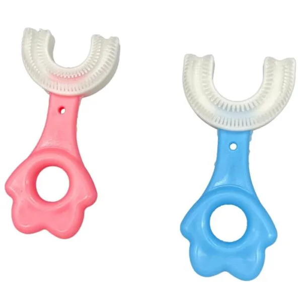 Brosse a Dents Enfant 360 en Forme de U Nettoyage Complet pour Enfants de 3 à 12 Ans brossage amusant efficace hygiène dentaire bleu et rose