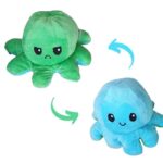 Peluche Reversible Octopus Jouet nournours double face Cadeau doudou deux face jeu adulte enfant visage content et triste bleu vert