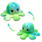 Peluche Reversible Octopus Jouet nournours double face Cadeau doudou deux face jeu adulte enfant visage content et triste bleu vert multicouleur