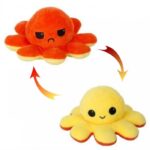Peluche Reversible Octopus Jouet nournours double face Cadeau doudou deux face jeu adulte enfant visage content et triste jaune orange