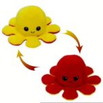 Peluche Reversible Octopus Jouet nournours double face Cadeau doudou deux face jeu adulte enfant visage content et triste jaune rouge