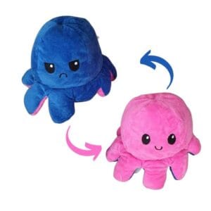 Différentes couleurs de peluches réversibles alignées, soulignant la variété des options disponibles pour un cadeau enfant Maroc.