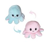 Peluche Reversible Octopus Jouet nournours double face Cadeau doudou deux face jeu adulte enfant visage content et triste rose bleu ciel