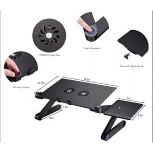 table de lit pliable Support PC portable ventilé avec pieds rotatifs à 360 degrés et tapis souris intégré, vue latérale