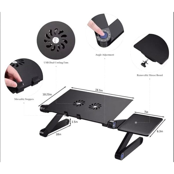 Table de lit multifonction ventilateur intégré PC portable ou lecture travailler regarder un film lire depuis le lit pied rotatif surchauffe tapis souris réglable