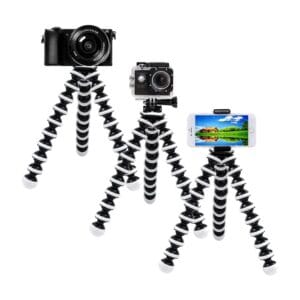 Mini trépied photo Octopus enroulé autour d'une branche, supportant une caméra GoPro pour une prise de vue extérieure