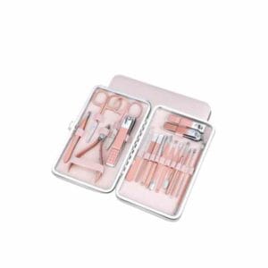Trousse Manucure Pédicure 18 pièces en acier inoxydable, complète pour soin des ongles à domicile et en voyage.