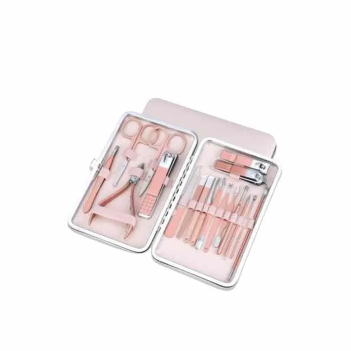 Trousse Manucure Pedicure 18 Pieces Pack Complet Professionnel ongle salon entretien main pied coupe ongles poussoir a cuticules ciseau pince lime soin à domicile