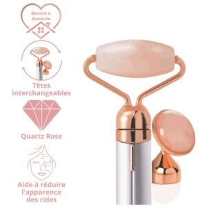 Rouleau de massage visage quartz rose vibrant pour un soin anti-âge et éclatant