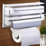 distributeur rouleau cuisine porte mural derouleur papier aluminium film alimentaire essuie tout organiseur accessoire plastique decoupe rouleaux sur mur