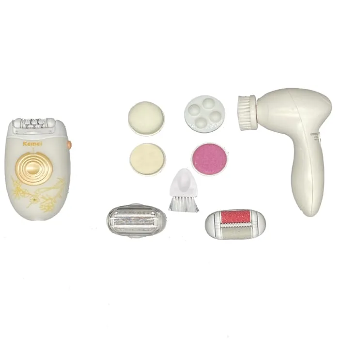 epilateur sans fil épilateur multifonction epilation indolore rechargeable kemei km-3077 rasoir corps visage peau sensible anti douleur callosite femme aisselle maillot batterie brosse