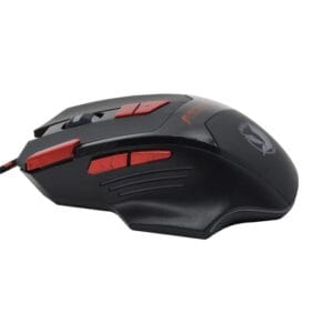 souris gaming filaire optique GM625 avec rétroéclairage LED en pleine utilisation sur un tapis de souris noir