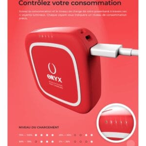 Comparaison de taille du chargeur portable ORYX Cube 10 avec une main adulte.