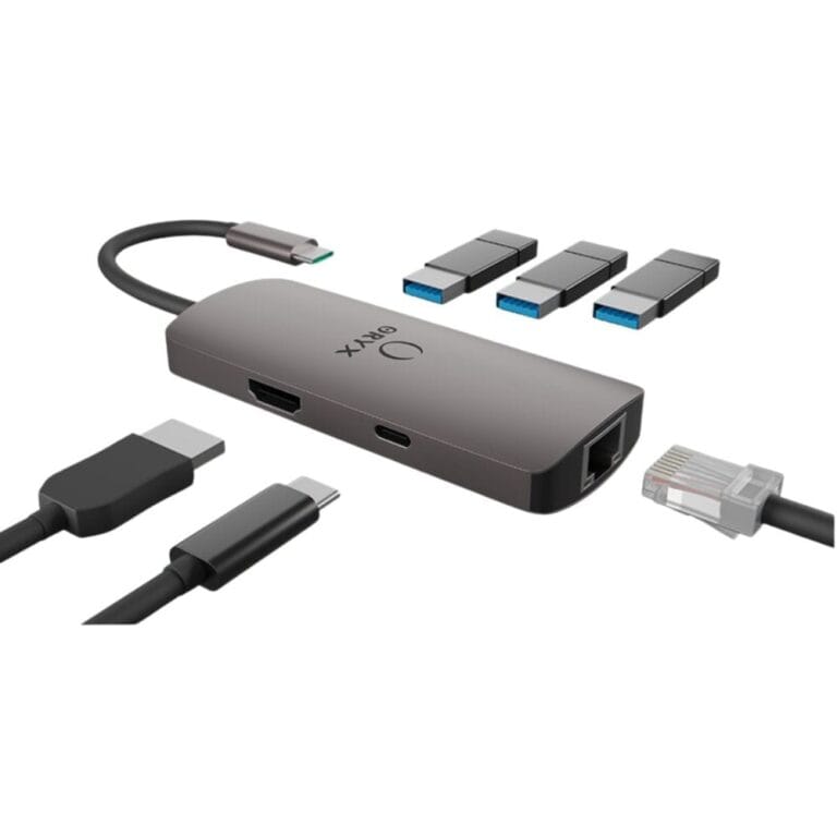 محول تايب سي متعدد المنافذ 6 في 1 – يو إس بي، يو إس بي تايب سي، HDMI، إيثرنت، ماك بوك