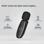 micro cravate bluetooth sans fil W Mic 2.4G latence faible vlog interviews microphone leger mobile discret puissant enregistrement Annulation bruit son clair net Type C samsung ou Lightning apple iphone