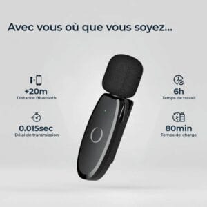 Acheter micro cravate pas cher à Casablanca, image du produit sur un bureau.