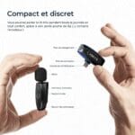 micro cravate sans fil W Mic 2.4G latence faible son image présentation vlog interviews microphone leger mobile discret Annulation bruit son clair net Type C samsung ou Lightning iphone apple iphone