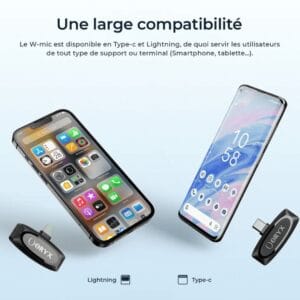 Boîte de rangement et accessoires inclus avec le micro cravate sans fil W-Mic.