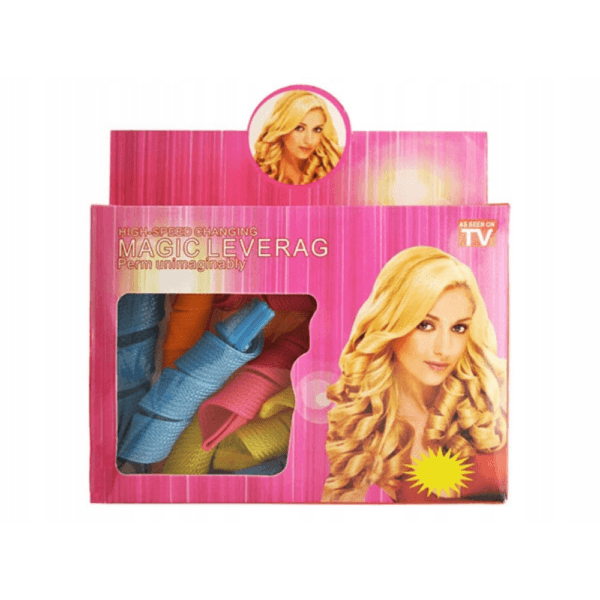 Bigoudis Magiques Magic Leverag – kit de bigoudis en spirale multicolores pour créer des boucles sans chaleur, avec crochet d’application.