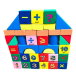 Blocs éducatifs en bois colorés pour enfants avec chiffres, formes géométriques et symboles mathématiques