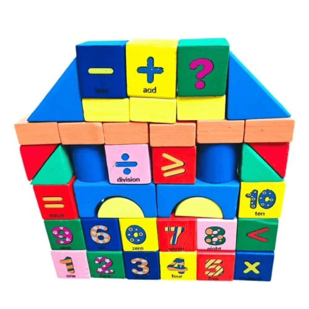 Blocs Éducatifs en Bois pour Enfants (2) Blocs éducatifs en bois colorés pour enfants avec chiffres, formes géométriques et symboles mathématiques
