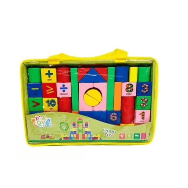 Blocs éducatifs en bois colorés pour enfants avec chiffres, formes géométriques et symboles mathématiques
