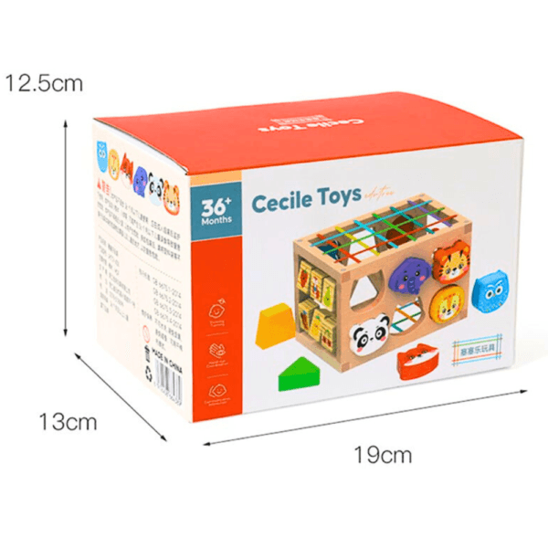 Boîte de tri en bois éducative pour enfants avec formes et visages d’animaux – Jouet 3 ans et plus