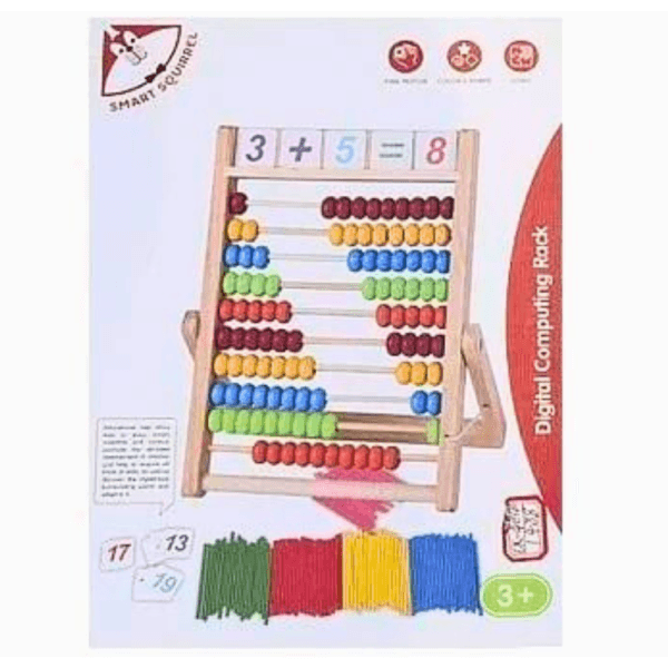 Boulier en bois éducatif en bois pour enfants dès 3 ans avec perles colorées et cartes d'apprentissage – marque Smart Squirrel