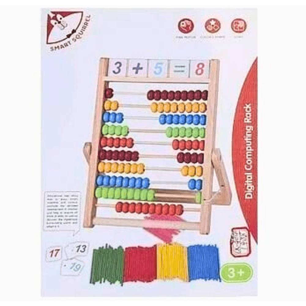 Boulier Éducatif en Bois Boulier en bois éducatif en bois pour enfants dès 3 ans avec perles colorées et cartes d'apprentissage – marque Smart Squirrel