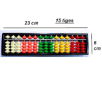 Boulier Soroban multicolore de 15 tiges avec les dimensions 23 cm de long et 6 cm de large.