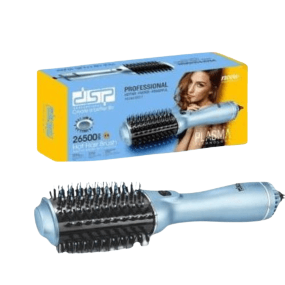 Brosse Soufflante DSP Professional 26500 Hot Hair Brush Plasma (2) Brosse soufflante DSP Professional 26500 Hot Hair Brush Plasma avec boîte d'emballage bleue et jaune