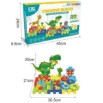 Jeu de construction pour enfants DIT, boîte de 222 pièces multicolores avec blocs, engrenages, animaux et paysages à assembler.