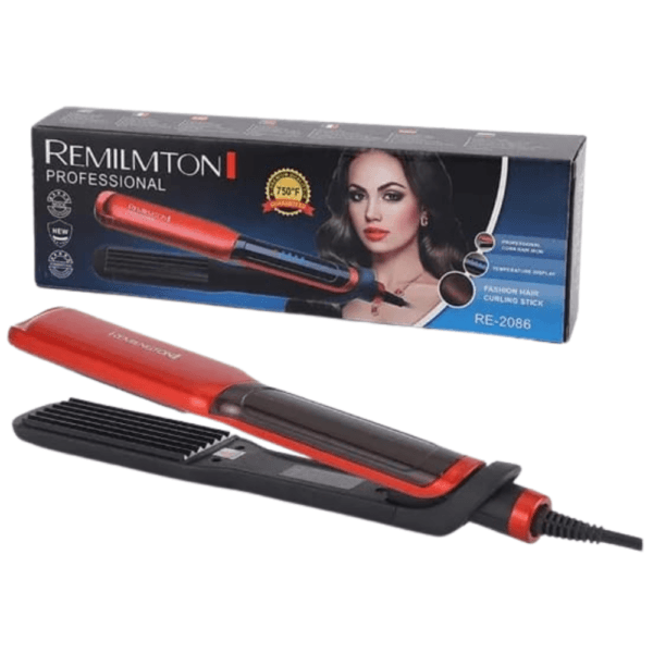 Fer à lisser et à friser professionnel Remilmton RE-2086 rouge et noir avec plaques en céramique, lisseur 2 en 1 haute température pour cheveux.