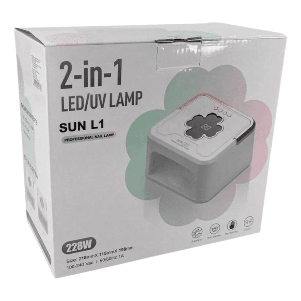 Lampe LEDUV SUN L1 Professionnelle 228W – 2-en-1 pour Ongles (2) Lampe LED/UV SUN L1 228W professionnelle pour ongles, séchage rapide de gels et vernis semi-permanents, design ergonomique et usage salon ou domicile.