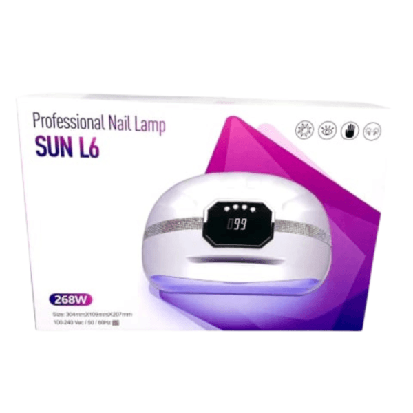 Lampe à ongles professionnelle SUN L6 268W UVLED avec affichage numérique et mode basse chaleur pour séchage rapide des gels et vernis.