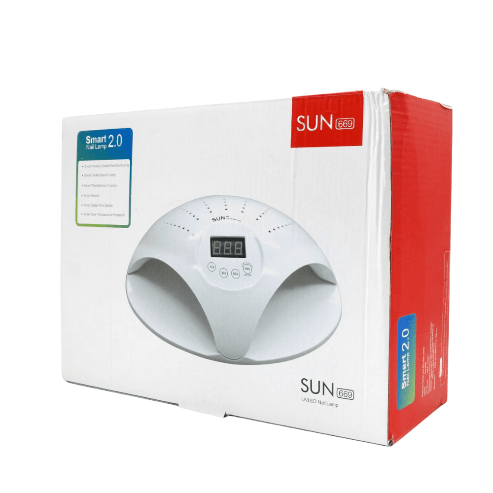 Lampe à ongles UVLED SUN 669 Smart 2.0 – 48W (2) Lampe à ongles UVLED SUN 669 Smart 2.0 avec capteur automatique et affichage numérique pour séchage rapide des gels UV et LED.