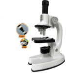 Microscope scientifique jouet blanc avec objectif optique HD et filtre de couleur 4 positions.
