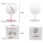 Miroir de Maquillage Lumineux LED sur Pied – 3 Modes d’Éclairage & Miroir Grossissant 5x (Rose) – Image 2