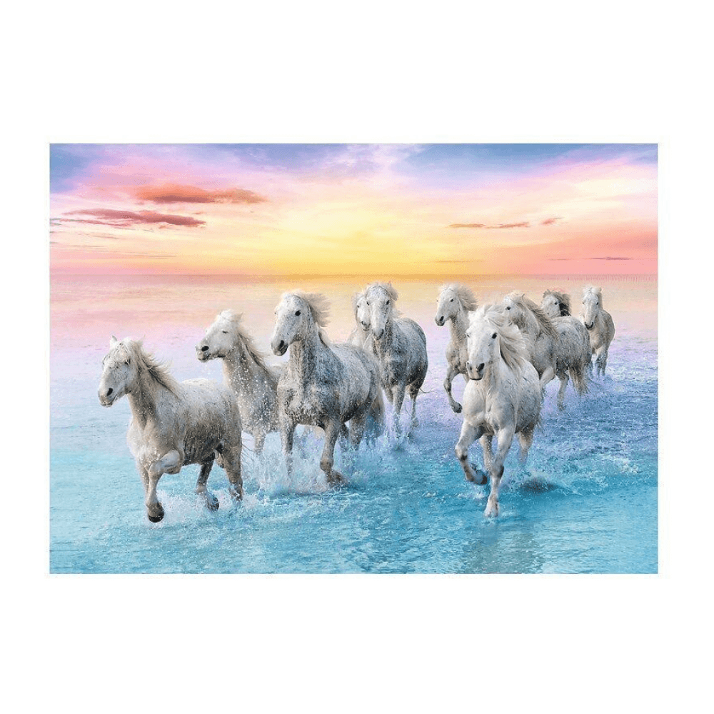 Puzzle Trefl 500 pièces (2) Puzzle Trefl 500 pièces – Chevaux blancs au galop au coucher du soleil – Image 2
