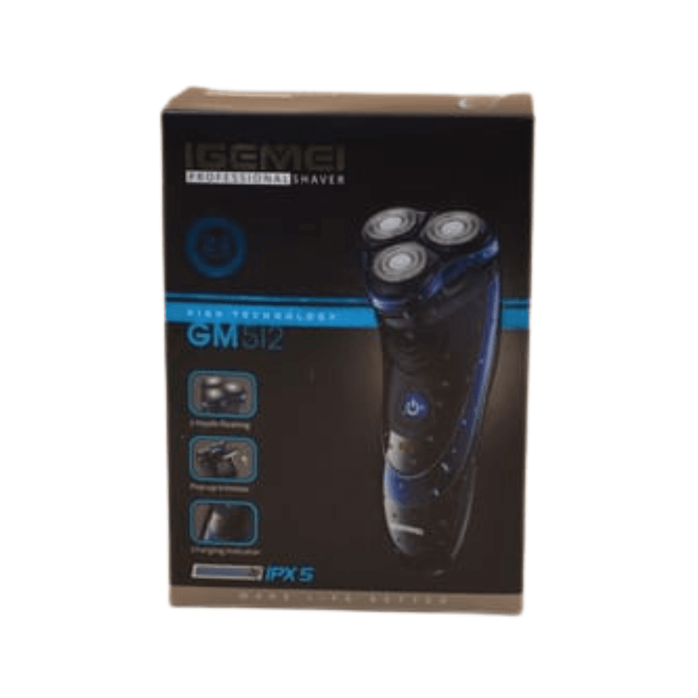 Rasoir Électrique Professionnel IGEMEI GM 513 Rasoir électrique professionnel IGEMEI GM 513 avec 3 têtes rotatives flottantes 3D, étanche IPX5 et tondeuse pop-up rétractable.
