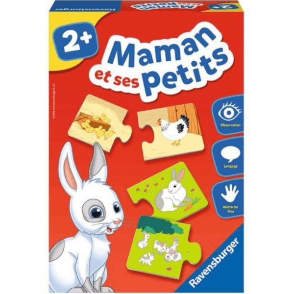 Jeu éducatif Ravensburger Maman et ses Petits pour enfants dès 2 ans, puzzle d’association entre animaux et leurs petits.