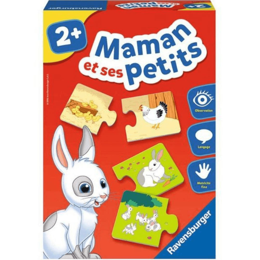 Ravensburger - Maman et ses Petits (jeu éducatif 2+) Jeu éducatif Ravensburger Maman et ses Petits pour enfants dès 2 ans, puzzle d’association entre animaux et leurs petits.