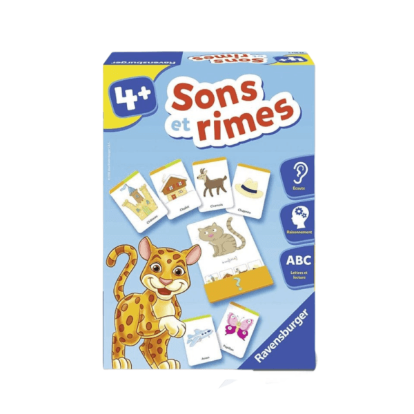 Ravensburger Sons et Rimes pour enfants dès 4 ans, apprentissage des sons et rimes avec cartes illustrées.