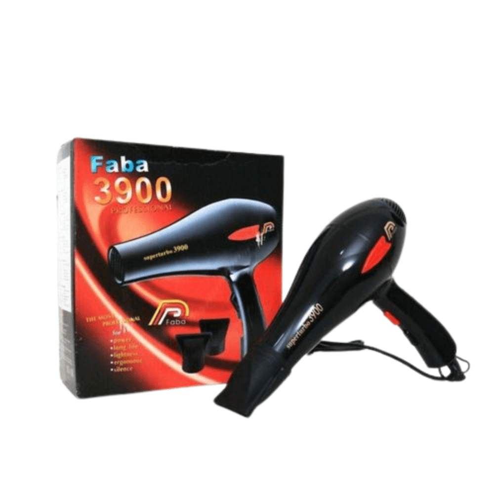 Sèche-cheveux Faba 3900 Professional Super Turbo (2) Sèche-cheveux professionnel Faba 3900 Super Turbo noir dans sa boîte rouge et noire.