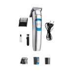 Tondeuse rechargeable HTC AT-526 argent bleu sabot coupe câble recharge brosse huile d’entretien cheveux barbe