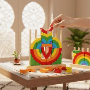Détail des blocs en bois naturel et non toxique, jeu éducatif Wood Mom pour la sécurité enfant