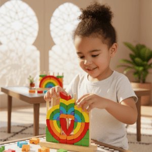 Jeu de construction enfant utilisé par une petite fille à Casablanca.