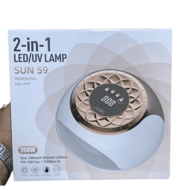 Lampe à ongles LED/UV professionnelle SUN S9 268W pour le séchage rapide des ongles en gel avec capteur automatique et écran digital.