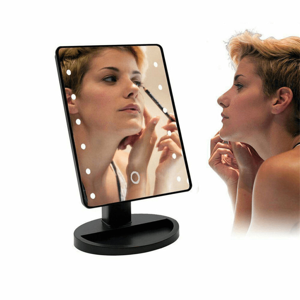 Miroir de maquillage LED avec éclairage tactile et support rotatif Miroir de maquillage LED tactile avec éclairage réglable et support rotatif, idéal pour un maquillage précis et un éclairage naturel.